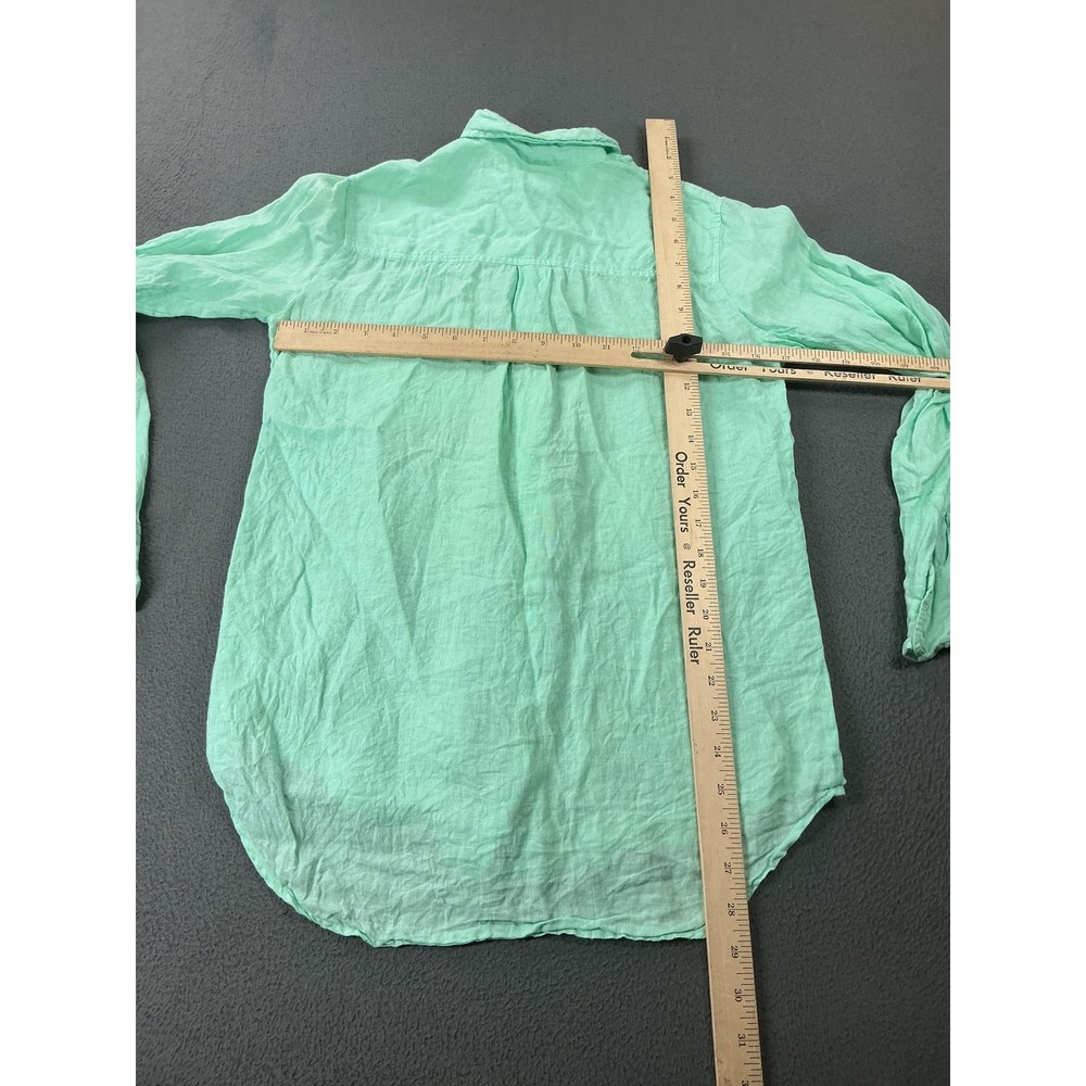 J.CREW Button-Up Womens XXS Green Linen Tunic Long Sleeve Pockets Breathable - Picture 4 of 7